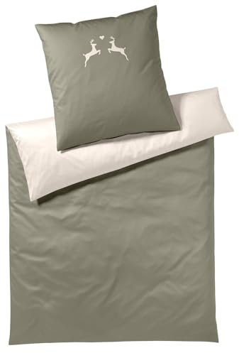 elegante Soft-Flanell Bettwäsche Alpenchic Hirsche zirbe, 1 Bettbezug 135 x 200 cm + 1 Kissenbezug 80 x 80 cm