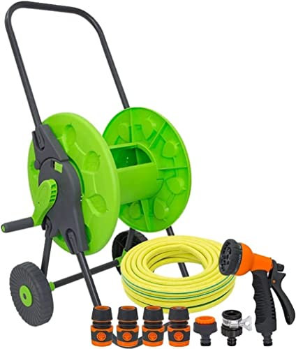 YJKKZQLB hosepipes for garden on reel Portable Hose Pipe Reel Cart，Garden Hose Carts with Wheels, Rope Hose Storage Stand Water Hose Holder, Outdoor Yard Lawn Planting Truck(with 10m Hose)