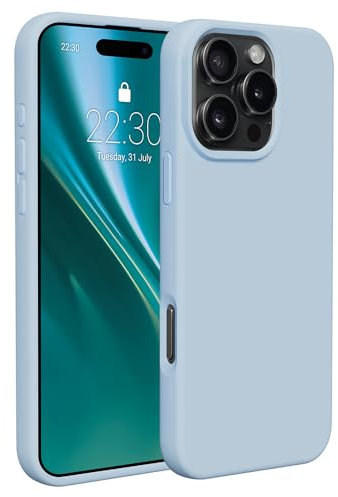 Etteri Coque pour iPhone 16 Pro Max Silicone Case 6,9 Bleu Pâle Mat – Coque Silicone avec Doublure Microfibre et Protection Caméra Résistante aux Rayures Chocs Salissures – Protection pour Smartphone