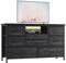 Baloveby Kommode Mit 8 Schubladen, Fernsehschrank Mit Led-Licht, 3 Steckdosen & 2 USB, Komodenschrank für Wohnzimmer, Flur, Schlafzimmer, Stabiler Metallrahmen, Holztischplatte (Schwarz/Grau)
