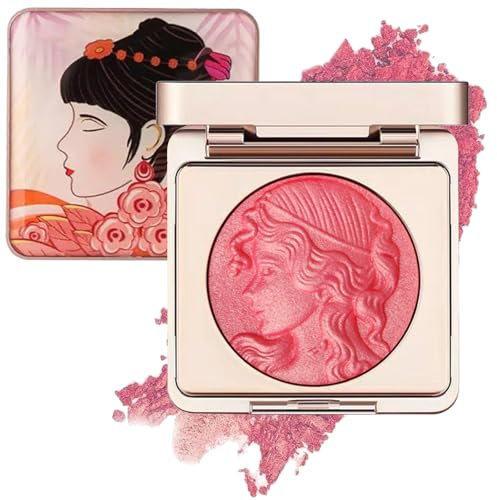 Qaestuan Blush en Poudre, Fard à Joues Illuminateur de Teint, Maquillage Longue Durée, Résistant à L'eau et à La Transpiration (Rose)