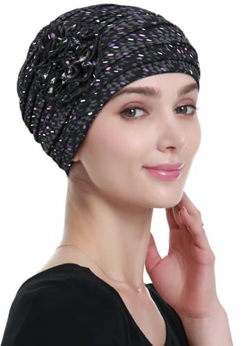 Alnorm Chemo Kopfbedeckungen für Frauen Geraffte Kopfbedeckungen Lila Schwarz