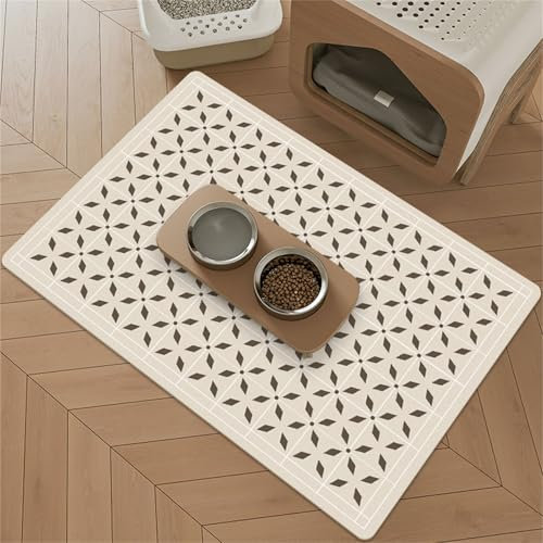 Hearda Pet Mats for Food Bowls Water Absorbent, European Style Pet Food Mat Non Slip Quick Dry Cat Feeding Mat Diatomite Pet Feeding Mat Dog Bowl Mats Water Dispenser Mat (40x60cm,Vintage Style)