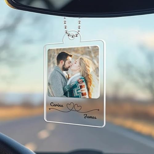 Rainsar Auto Anhänger für Spiegel mit Foto,Autospiegel Anhänger Personalisiert,Acryl Spiegelanhänger Auto Autogeschenk für Paare, Familie, Freunde