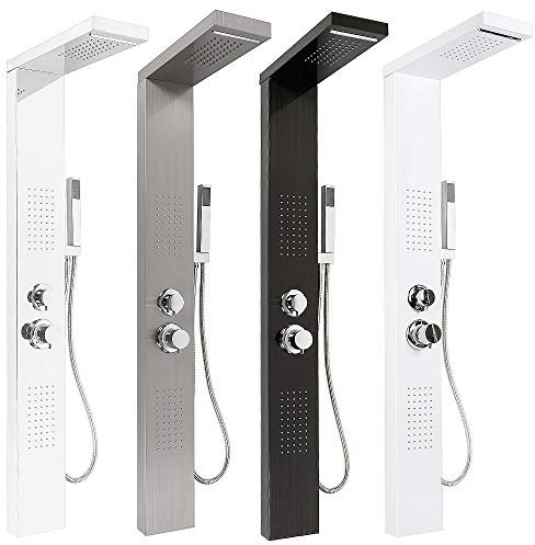 OHMG Edelstahl Duschpaneel mit Ablage und Wasserhahn, Duschsäule 5 Funktionen, Regen und Nebel, 4 einstellbare Massagedüsen, Handbrause und Wasserfall Wannenauslauf