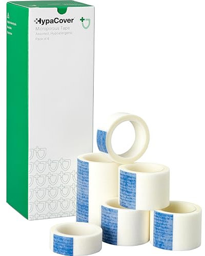 HypaCover Assorted Microporous Medical Tape, Hypoallergenic, Pack of 6 - Surgical Tape Suitable for Securing Dressings and Bandages, Sports Taping, Covering Earrings and Labelling
