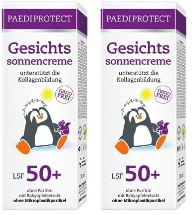 PAEDIPROTECT Gesichtssonnencreme LSF 50+ 30 ml, Sonnencreme Gesicht 50 unterstützt Kollagenbildung, Sonnenschutz parfümfrei, face sunscreen ohne Mikroplastik mildert Hautirritationen, vegan