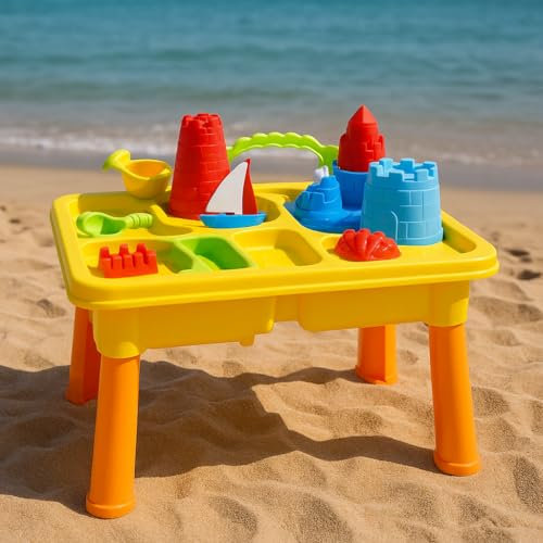 Riyashop Sand Wassertisch Sandspielzeug Kinder und Spieltisch 2 in1, inkl Spieltischmatte, Eimer, Schaufel, Wasserrad Sandkasten Spielzeug für Garden Beach Indoor Unisex