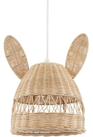 Natural Woven Rattan Childrens Pendant Lighting Shade with Bunny Ears | 28cm x 20cm | Fun and Modern Design by Happy Homewares