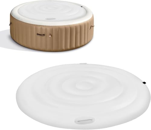 Aufblasbare Abdeckung Whirlpool,Whirlpool Thermoabdeckung Mit Griffen und Inflations Deflationsventil,Universelle Aufblasbare Poolabdeckung Winddicht Schneebedeckter Whirlpools-Deckel (Rund, 140cm)