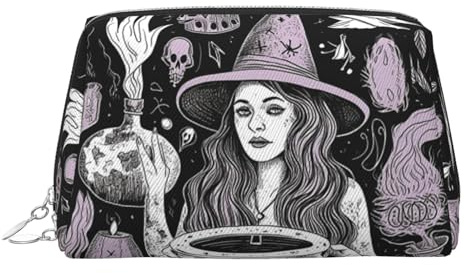 KKLWEGU Magic Witch Witchcraft Bohemian Drawing Leather Makeup Bag Waterproof Cosmetic Bag Organizer Small Make Up Zipper Pouch Portable Travel Toiletry Bag For Women Girls, silber, Einheitsgröße