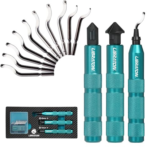 LIBRATON Deburring Tool, Countersink Hand Reamers, with 10 HSS Blades | 360° Swivel Hand Debur Tool for Metal, Resin, PVC, Copper, Plastic, 3D Printing, Wood, Deburring & Chamfering Reamer Tool