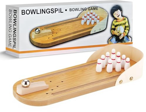 LBKNO Mini Bowling Game Set, Wooden Tabletop Bowling Alley for Adults Kids, White Elephant Gift for Men Women, Office Desk Toys Stress Relief Stocking Stuffers