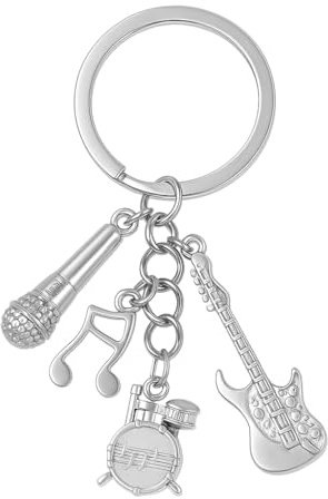 Porte-Clés Guitare, Porte-Cléf Musical de Sac pour Femmes | Cadeaux de Porte-Clé Cool avec Microphone Vieilli, Guitare, Batterie et Clé de Sol pour Fans de Groupes Amatrices de Musique