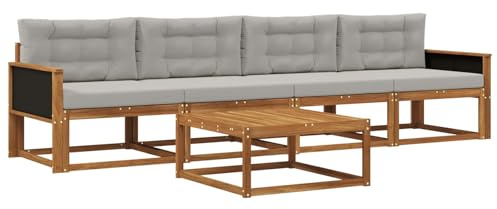 vidaXL Outdoor-Sofagarnitur 5 pcs Natur und Hellgrau, Outdoor-Sofa-Set, modernes Gartenmöbel, modulare Sitzgruppe für Komfortables Entspannen im Freien