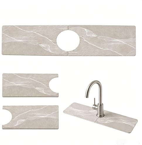Tappetino per Rubinetto in Diatomite Tappetino, Lavello Cucina Assorbente ad Asciugatura Rapida, Stuoia Proteggi Piano per Rubinetti e Lavelli, Previene Umidità e Paraspruzzi, per Cucina e Bagno