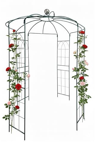 Relaxdays Rosenpavillon Metall, HBT: 290 x 206 x 206 cm, Rankhilfe Kletterpflanzen, Garten, Rankpavillon mit Haken, grün