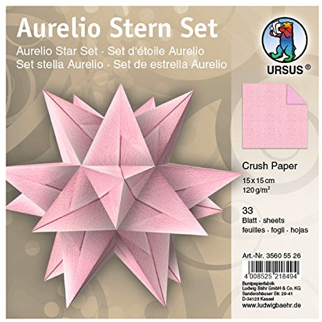 Ursus 35605526 - Faltblätter Aurelio Stern Crush Paper, rosa, 33 Blatt, aus Papier 120 g/qm, ca. 15 x 15 cm, beidseitig bedruckt, einseitig mit Metallic Effekt, ideal als Weihnachtsdeko