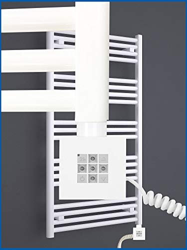 Radiateurs sèche-serviettes électriques MORA 837 x 500 mm. Blanc avec élément chauffant KTX2 pur électrique chauffe-serviettes 400 watts