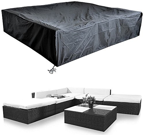 Melko Schutzhülle Gartenmöbel Abdeckung Gartenlounge 240x240x52 cm Schwarz | wasserdicht und reißfest, schützt vor Regen, Schnee, Vogelkot und Baumharz, mit Kordelzug, für Sitzgruppe und Lounge, Plane