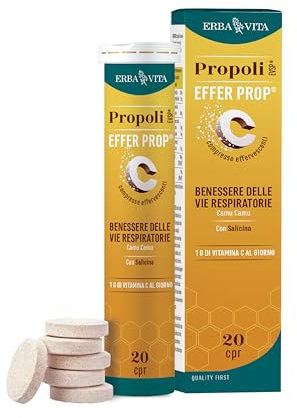 ERBA VITA Propoli Evsp® Effer Prop Effervescente integratore alimentare al gusto limone con Camu Camu per il benessere delle prime vie respiratorie - 20 Capsule in Tubo, 20 unità, 1