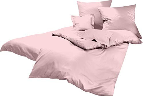 Lorena Uni Classic Bettwäsche Mako Satin Baumwolle einfarbig (Rose, 135 cm x 200 cm inkl. 80x80cm Kissen)
