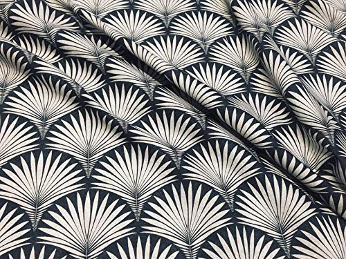 Floraler Fächerstoff, geometrischer Damast, Art-Deco, Vorhang, Polster, Heimdekoration, 140 cm breit, Schwarz und Creme (1 Meter)