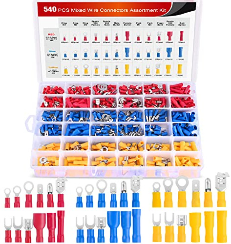 Nilight 540PCS Quick Disconnect Electrical Insulated Butt Bullet Spade Fork Ring Solderless Crimp Terminals 22-16, 16-14, 12-10 Gauge Electrical Wire Connectors Kit
