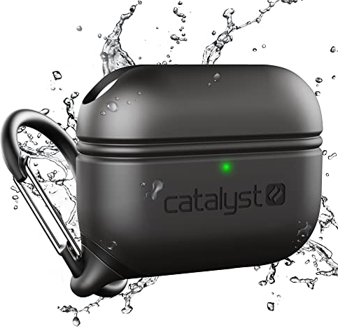 Catalyst Wasserdichtes Special Edition Case für AirPods Pro (1. und 2. Generation), kompatibel mit kabellosem Laden, einteiliges Design, hoher Fallschutz, mit Karabiner, Soft-Touch – Schwarz