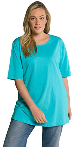 Ulla Popken, Damen, große Größen, Basic-Shirt, Rundhals Tiefes Aqua 54-56