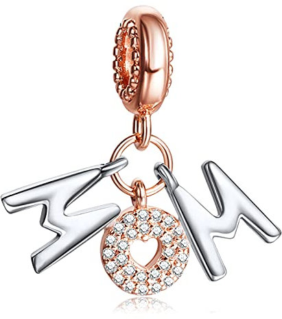 Annmors MOM Buchstaben Charms für Armband 925 Sterling Silber Anhänger mit Kubischem Zirkon