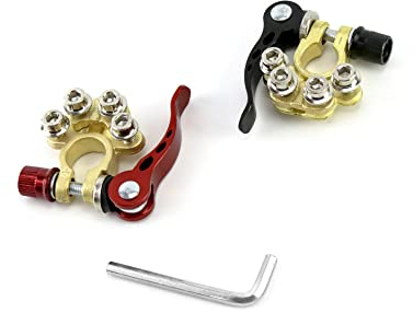 QWORK® Battery Terminals, Quick Release 4 Way Car Battery Connectors Positive Negative Battery Clamp for Car Truck Van Caravan Motorhome Marine Boat, 2 Pack