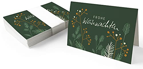25 Geschenkanhänger frohe Weihnachten! Grün - originelle Mini Weihnachtskarten zum Weihnachtsgeschenke Beschriften, edel exklusiv individuell, A7 Recyclingpapier Klappkarten