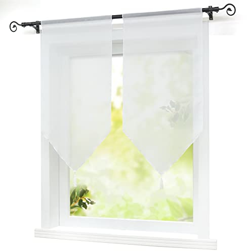 ESLIR Scheibengardinen Set Transparente Bistrogardine küche Gardinen mit Tunnelzug Modern Vorhänge Voile Uni Weiß BxH 45x90cm x2 (2 Stück)