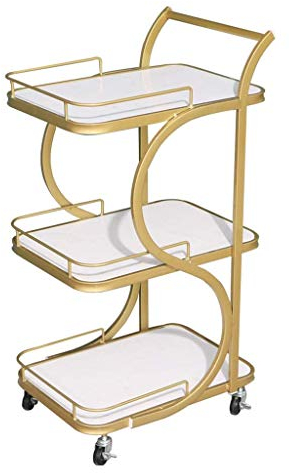 SGSG Barwagen Küchenwagen aus Metall und Marmor Servierwagen Sideboard Küchenregal 3 Etagenwagen Getränkewagen Barwagen Getränkeschrank