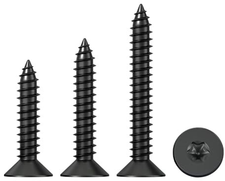 Qrity 50 STÜCKE M4x25mm selbstschneidende Schraube, Torx Flachkopfschrauben, Edelstahl Rundkopf Selbstbohrende Schrauben,Schwarz