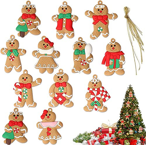 Weihnachtsbaumschmuck Lebkuchen Weihnachten Ornament, 12 Stück Weihnachten Lebkuchenmann Dekoration, Hängende Weihnachtsdekoration für Weihnachtsbaum Dekor