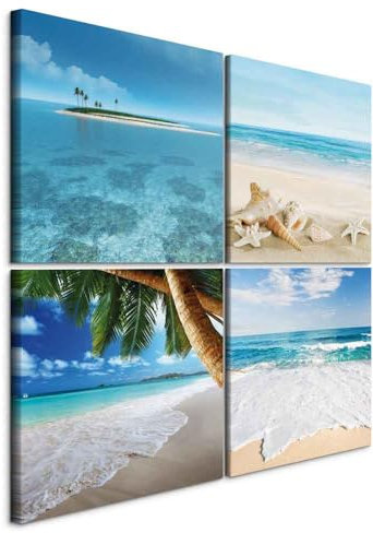 murando - Wandbilder Meereslandschaft 80x80 cm 4 Teilig je 40x40 Vlies Leinwandbild Kunstdruck modern Wanbilder XXL Wanddekoration Design Wand Bild - Meer Ocean Natur Muscheln Strand