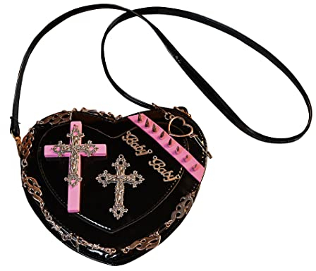 Ftchangfang Gothic Punk Geldbörse Tasche Y2K Heart Cute Lolita Umhängetasche für Damen, Schwarz, 7*2.16*5.5inch