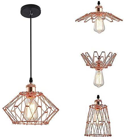 Chao Zan Rose Gold Retro Industrial Hanging Metal Cage Pendant Light, Ceiling Light E27 Pendant Light Fitting Cage Adjustable Ceiling Light Fixture Creative lampshade for Kitchen Dinning