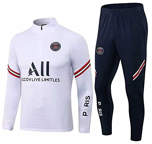 JIEAGY Paris Jersey Tracksuit Training Long Sleeve Jacket Spring and Autumn Suit Jacket Soccer Uniform Custom PSG Men Women(L/Large,White)