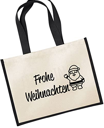 Huuraa Jutetasche Frohe Weihnachten Weihnachtsmann Geschenk 21 Liter Black Jute und Baumwolle Einkaufstasche Frohe Weihnachten Geschenkidee