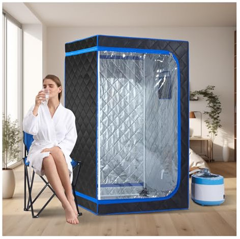 ZONEMEL Full Size Portable Steam Sauna Kit, Personal Full Body Sauna Spa for Home Relaxation, 4 Liters 1500 Watt Steamer, Remote Control, Timer, Foldable Chair (Black, Clear Door)