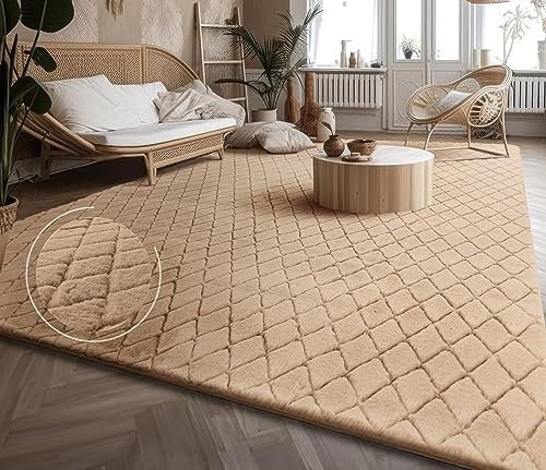 Paco Home Weicher Flauschiger moderner Bubble Wohnzimmer Teppich Hochflor Fell Geometrisches Design Hoch-Tief-Effekt, Grösse:80x150 cm, Farbe:Beige 2