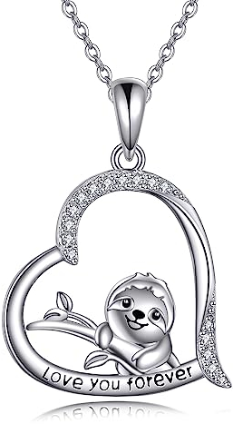JERWLI Faultier Halskette Sterling Silber Faultier Anhänger Herz Halskette Schmuck für Frauen Mädchen Geschenk