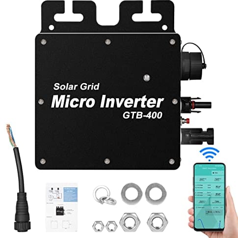 BuyWeek Micro Onduleur Solaire 400W PV Onduleur Réseau Onde sinusoïdale MPPT 230V Sortir IP65 étanchéité Microinverter avec WLAN APP Surveillance, pour Système Solaire sur Balcon