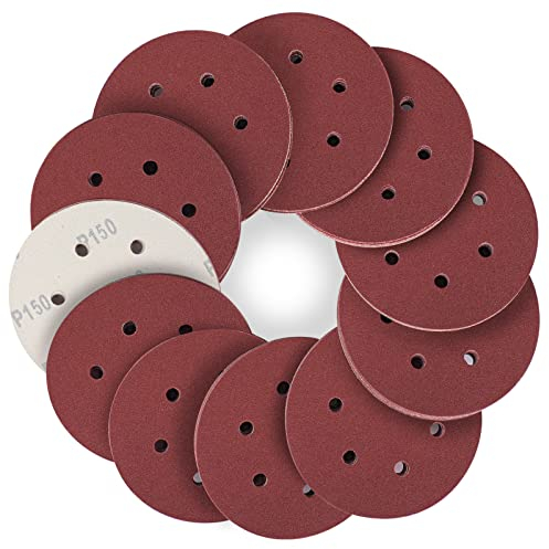 STEBRUAM Dischi Abrasivi 150mm 6 Fori Grana 150 Carta Vetro Abrasiva per Levigatrice Orbitale - 50 Pezzi