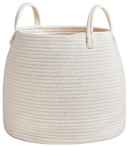 R RUNKA Nursery Laundry Basket | Kids Hamper for Blankets, Pillows,Toys (15x 13)| Baby Toy Basket | Nursery Storage for Boho Room Decor | Baby Showers| White