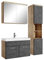 Badezimmer Badmöbel Set Paso LED 80cm Waschbecken Kastanien Eiche mit Dunkle Grau - Unterschrank 1x Hochschrank Waschbecken Möbel
