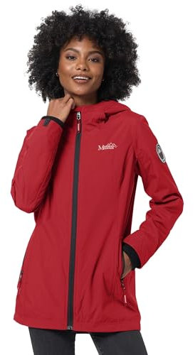 MARIKOO Übergangsjacke Damen (XS-XXL) - Atmungsaktiv, Innen Samtweicher Stoff, Kapuze, Winddicht - leichte Jacke lang - Stehkragen, 3 Taschen, verlängerter Zipper - Dark Red S